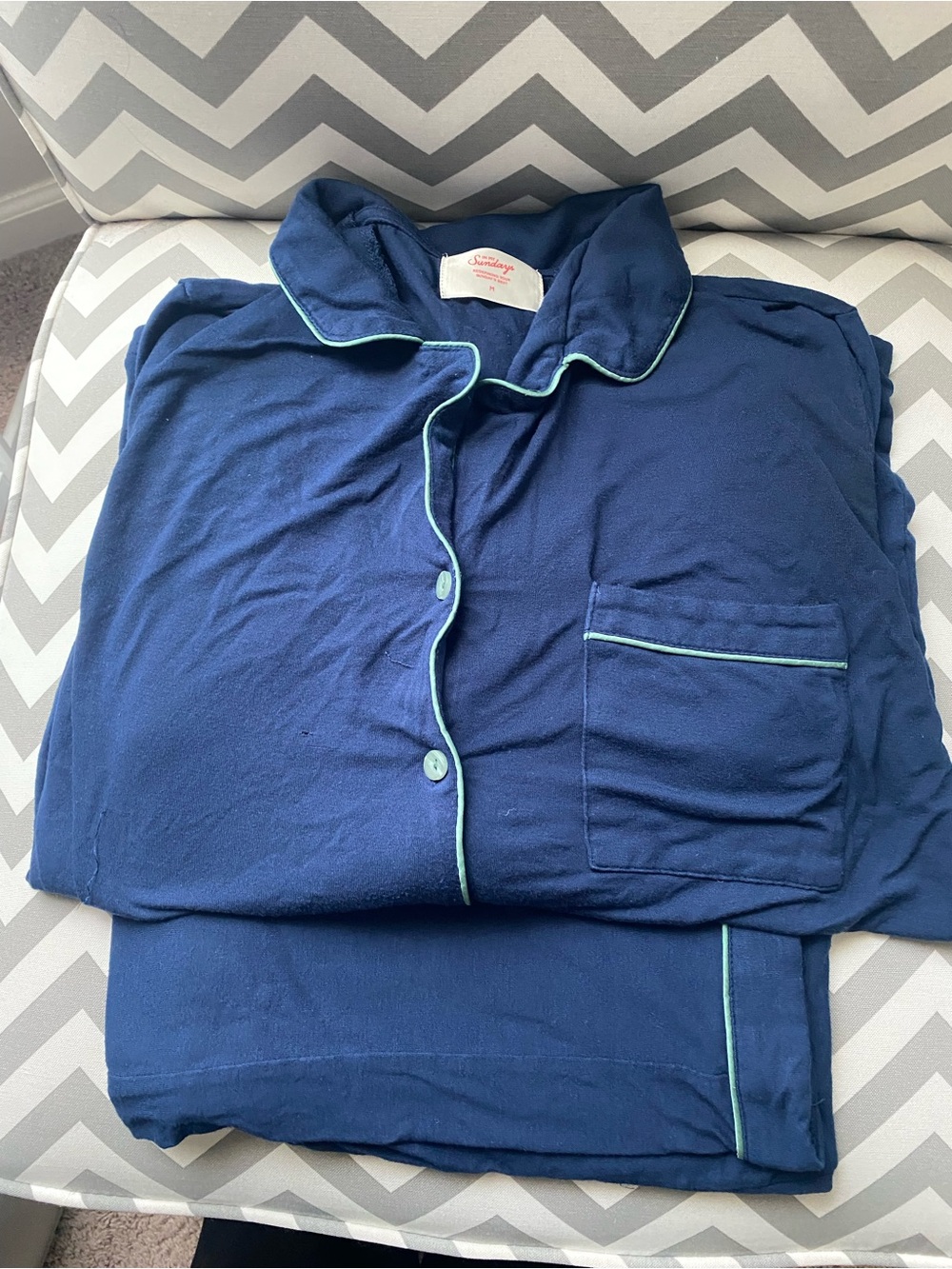 In My Sundays Navy Pajama Set with Mint Piping